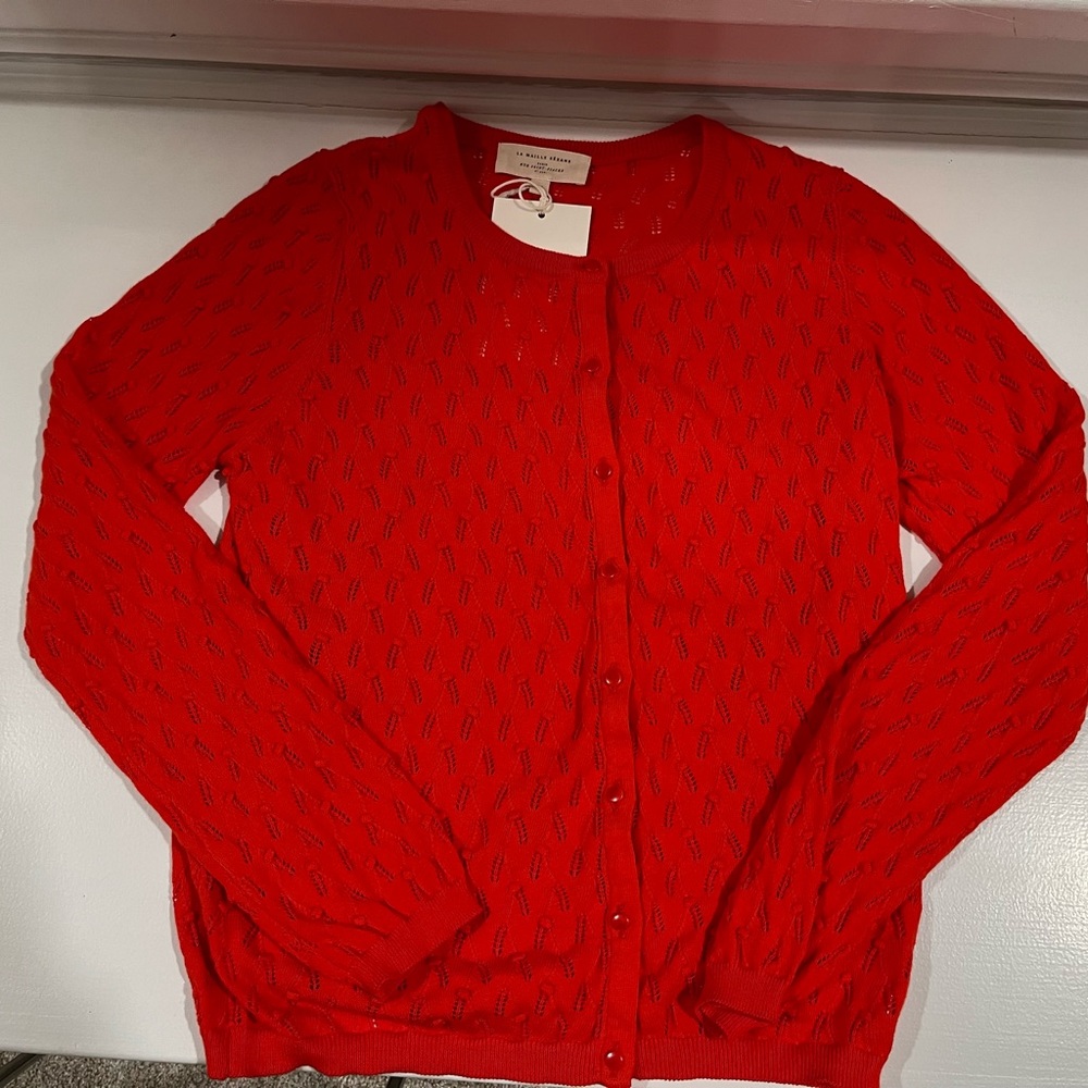 NWT Sezane Philippe Cardigan XS Coral Red